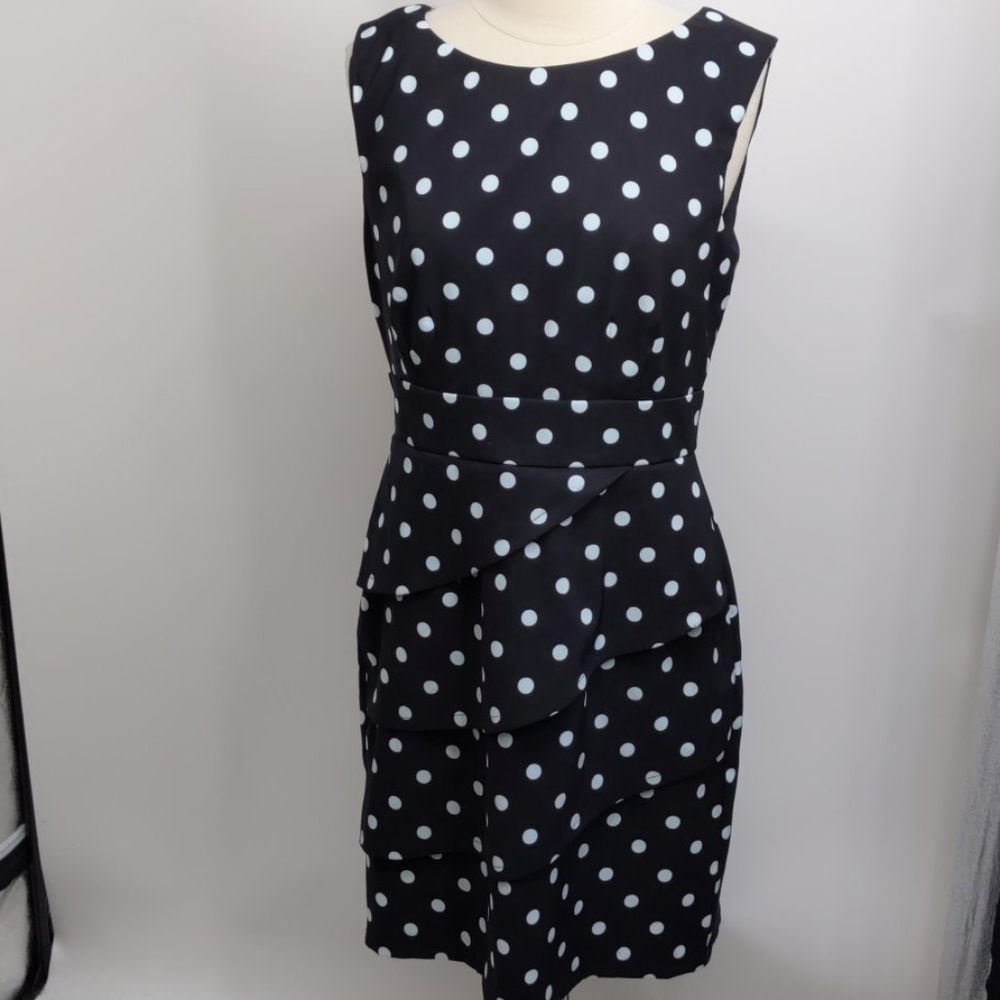 Signature Sabrina black w blue dots dress-sz 10